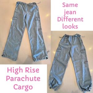 High Rise Parachute Cargo Pull on Jeans Pockets Toggle Cinch Size Small NWT
